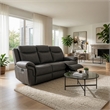 Arisa Manual Reclining Sofa- Drop-Down Table- Gray Faux Leather 87 Inch