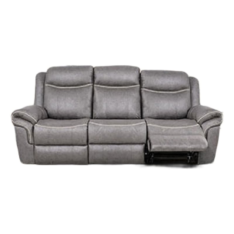 Arisa Manual Reclining Sofa- Drop-Down Table- Gray Faux Leather 87 Inch