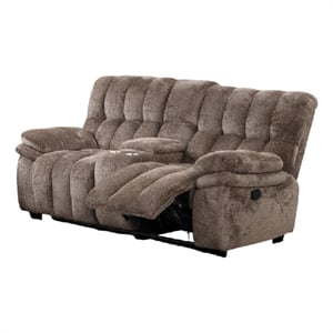 Heya Manual Recliner Loveseat w Console- Pillow Tufted Dark Brown- 81 Inch