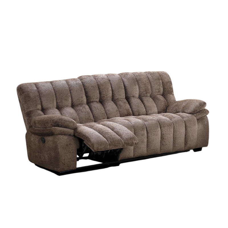 Heya Manual Recliner Sofa- Pillow Tufted Dark Brown Polyester- 92 Inch