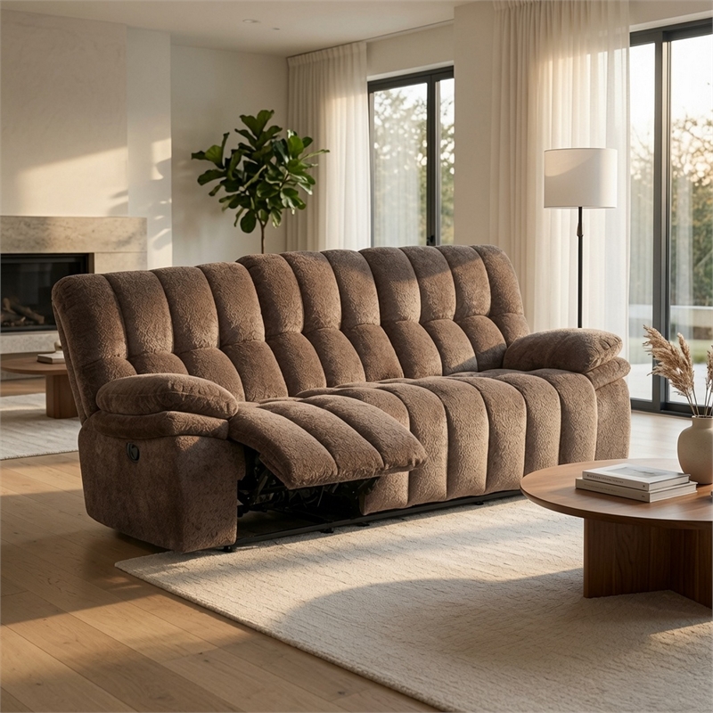 Heya Manual Recliner Sofa- Pillow Tufted Dark Brown Polyester- 92 Inch
