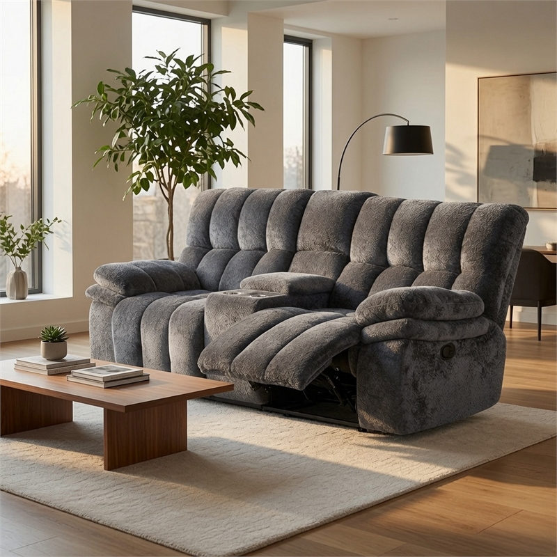 Heya Manual Recliner Loveseat- Pillow Tufted Dark Gray- 81 Inch