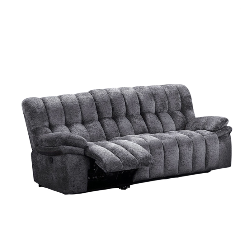 Heya Manual Recliner Sofa- Pillow Tufted Dark Gray Polyester- 92 Inch