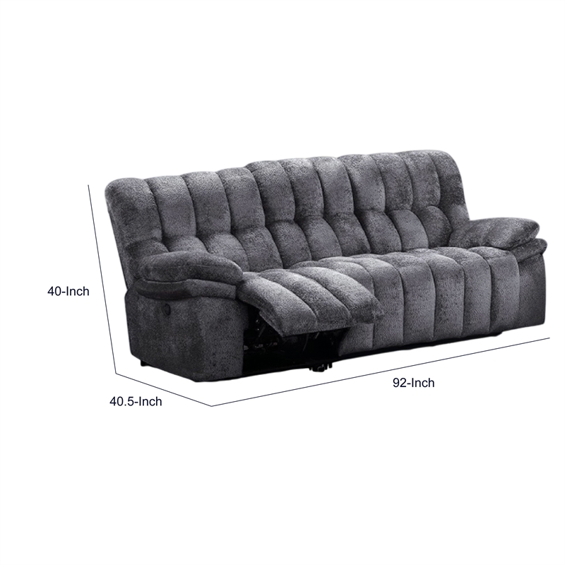 Heya Manual Recliner Sofa- Pillow Tufted Dark Gray Polyester- 92 Inch
