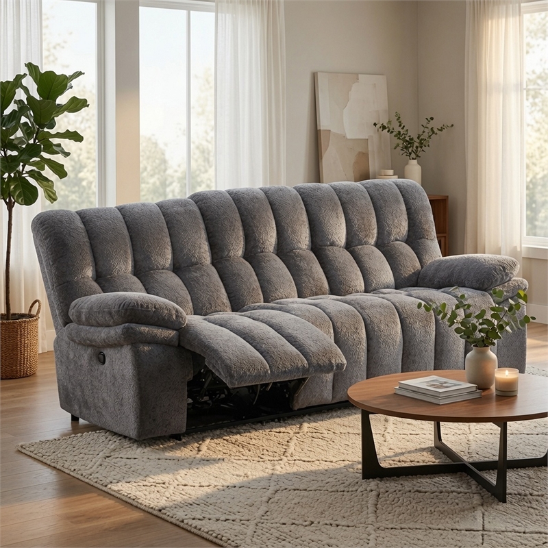 Heya Manual Recliner Sofa- Pillow Tufted Dark Gray Polyester- 92 Inch