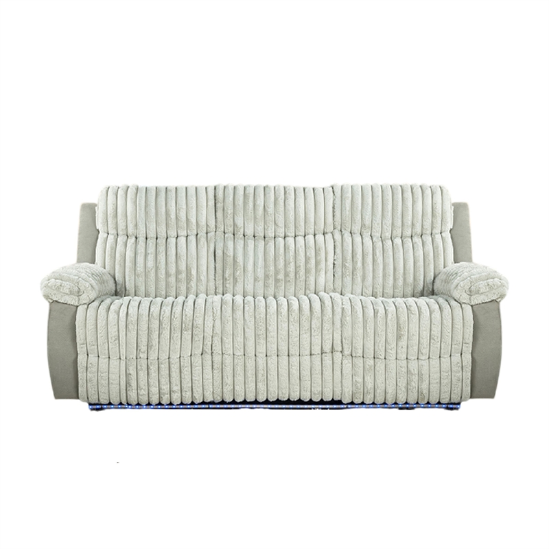 Jeya Manual Recliner Sofa- Wide Wale Light Gray Faux Fur- 83 Inch