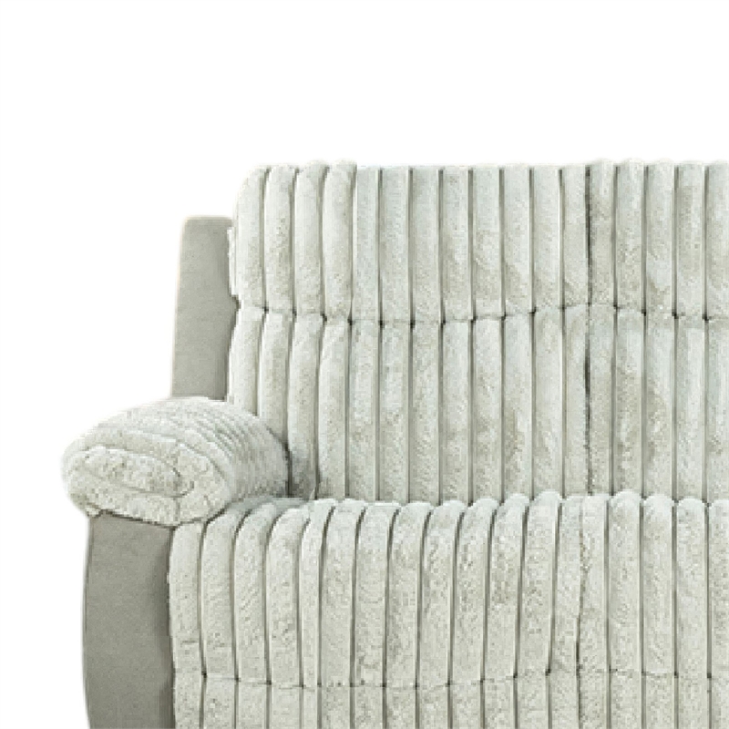 Jeya Manual Recliner Sofa- Wide Wale Light Gray Faux Fur- 83 Inch