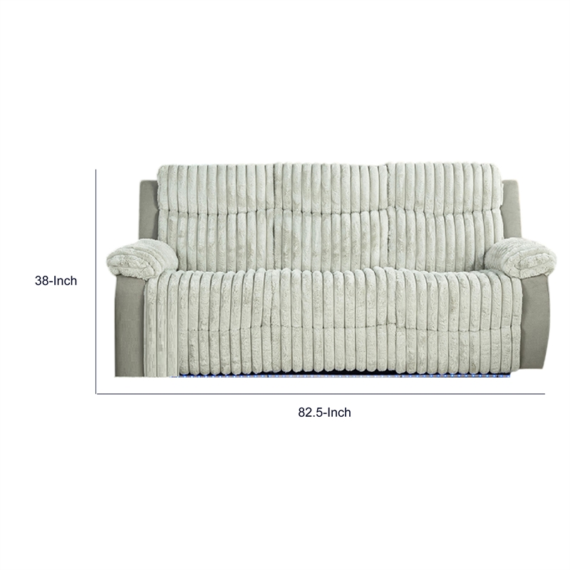 Jeya Manual Recliner Sofa- Wide Wale Light Gray Faux Fur- 83 Inch