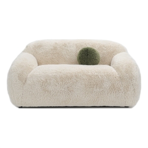 Dera Modern Loveseat- Olive Green Pillow- Sand Beige Faux Fur- 67 Inch