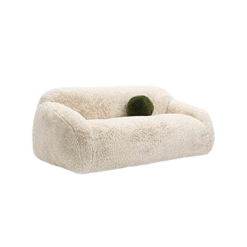 Dera Modern Sofa- Olive Green Pillow- Sand Beige Faux Fur- 84 Inch