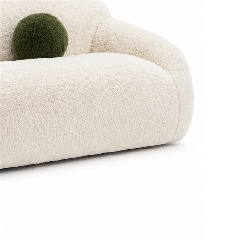 Dera Modern Sofa- Olive Green Pillow- Sand Beige Faux Fur- 84 Inch