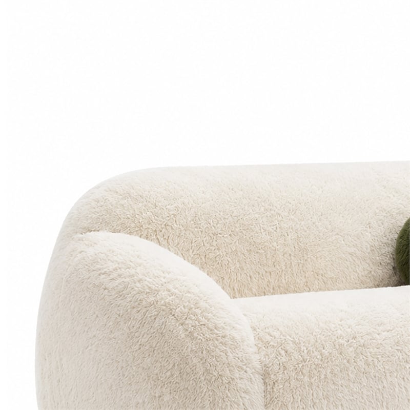 Dera Modern Sofa- Olive Green Pillow- Sand Beige Faux Fur- 84 Inch