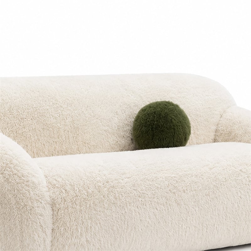 Dera Modern Sofa- Olive Green Pillow- Sand Beige Faux Fur- 84 Inch