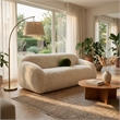 Dera Modern Sofa- Olive Green Pillow- Sand Beige Faux Fur- 84 Inch
