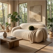 Dera Modern Sofa- Olive Green Pillow- Sand Beige Faux Fur- 84 Inch