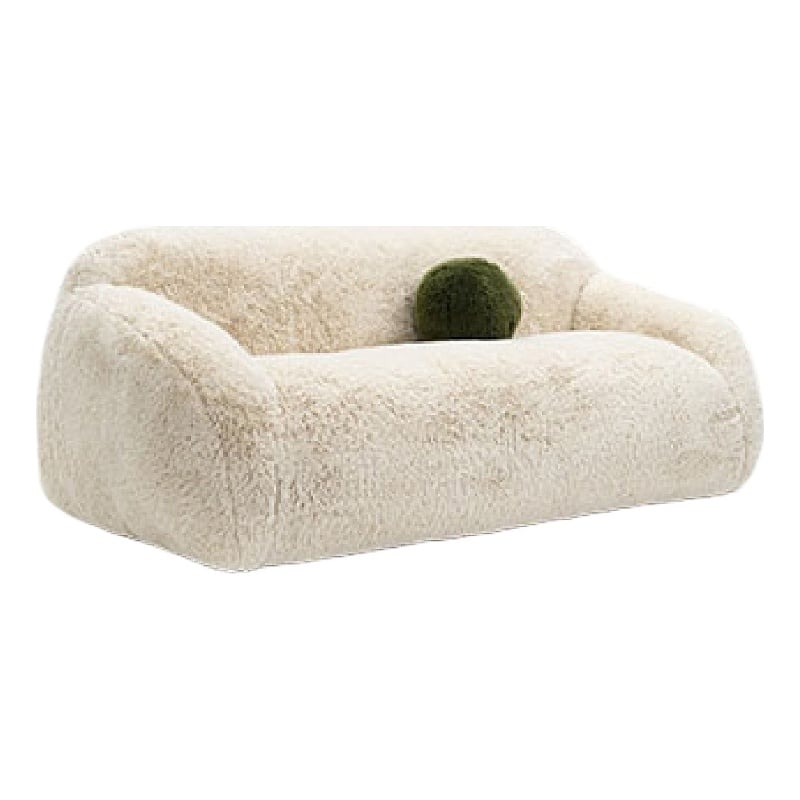Dera Modern Sofa- Olive Green Pillow- Sand Beige Faux Fur- 84 Inch
