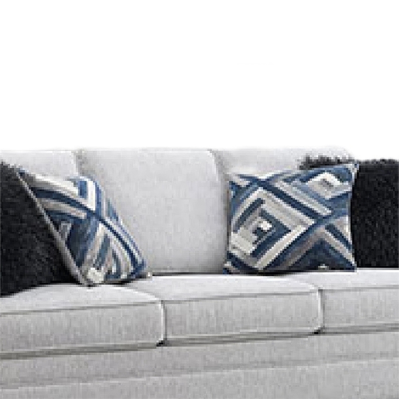 Eny Sofa- 4 Accent Pillows- Light Gray Chenille- Black Legs- 84 Inch