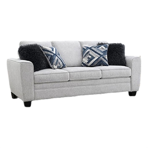 Eny Sofa- 4 Accent Pillows- Light Gray Chenille- Black Legs- 84 Inch