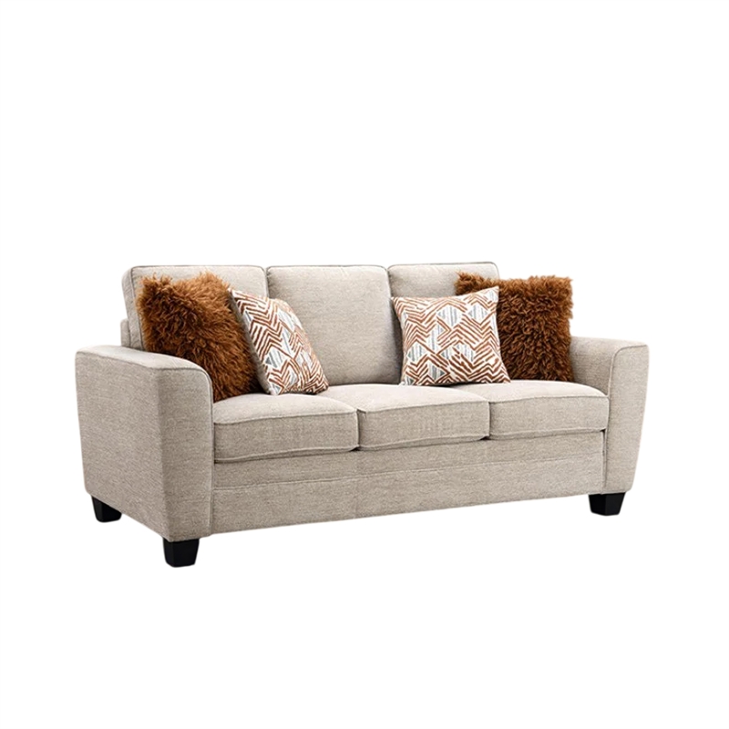 Eny Loveseat with 3 Pillows- Taupe Brown Chenille- Black Legs- 64 Inch