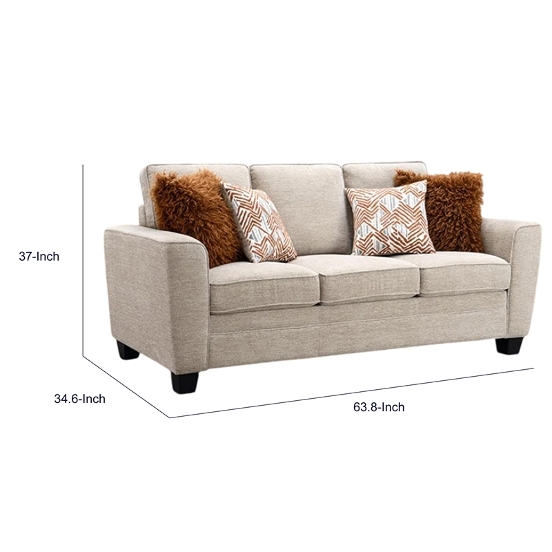 Eny Loveseat with 3 Pillows- Taupe Brown Chenille- Black Legs- 64 Inch