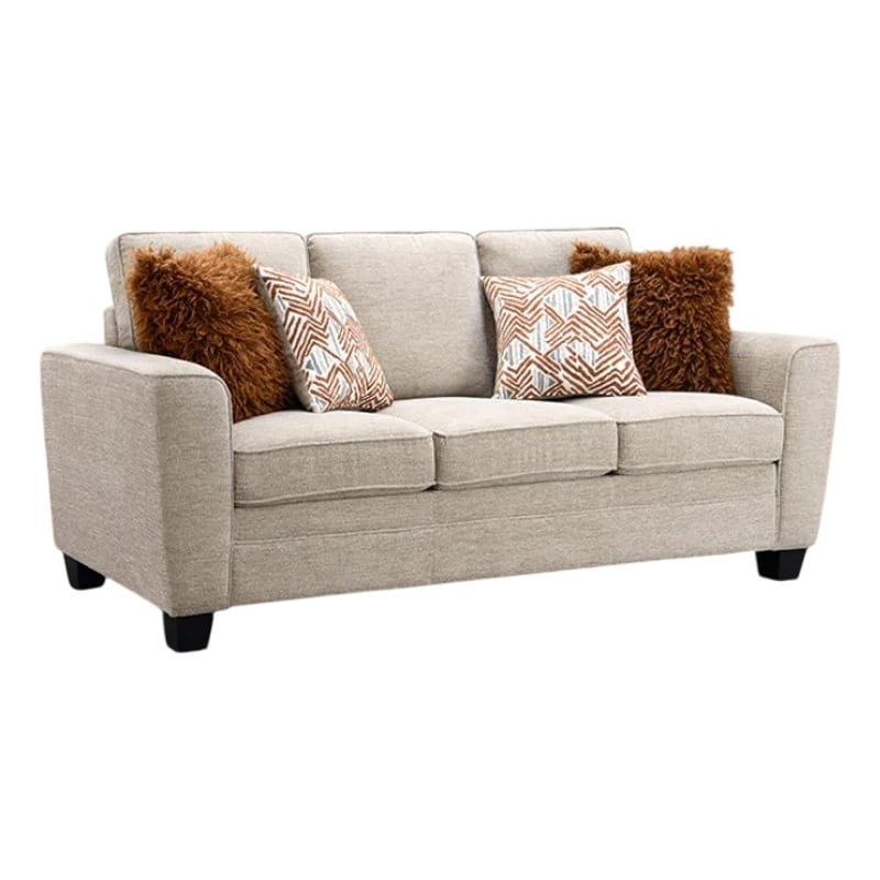 Eny Loveseat with 3 Pillows- Taupe Brown Chenille- Black Legs- 64 Inch