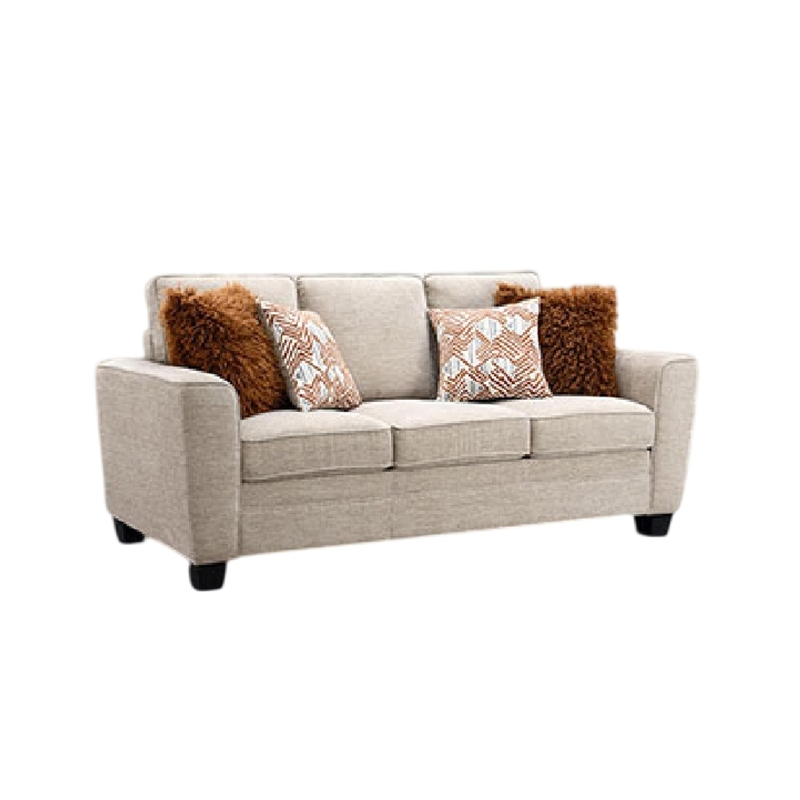 Eny Sofa with 4 Pillows- Taupe Brown Chenille- Black Legs- 84 Inch