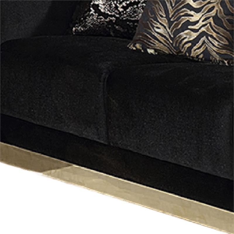 Dero Loveseat- 3 Pillows- Black Velvet- Gold Zebra Print Panels- 66 Inch
