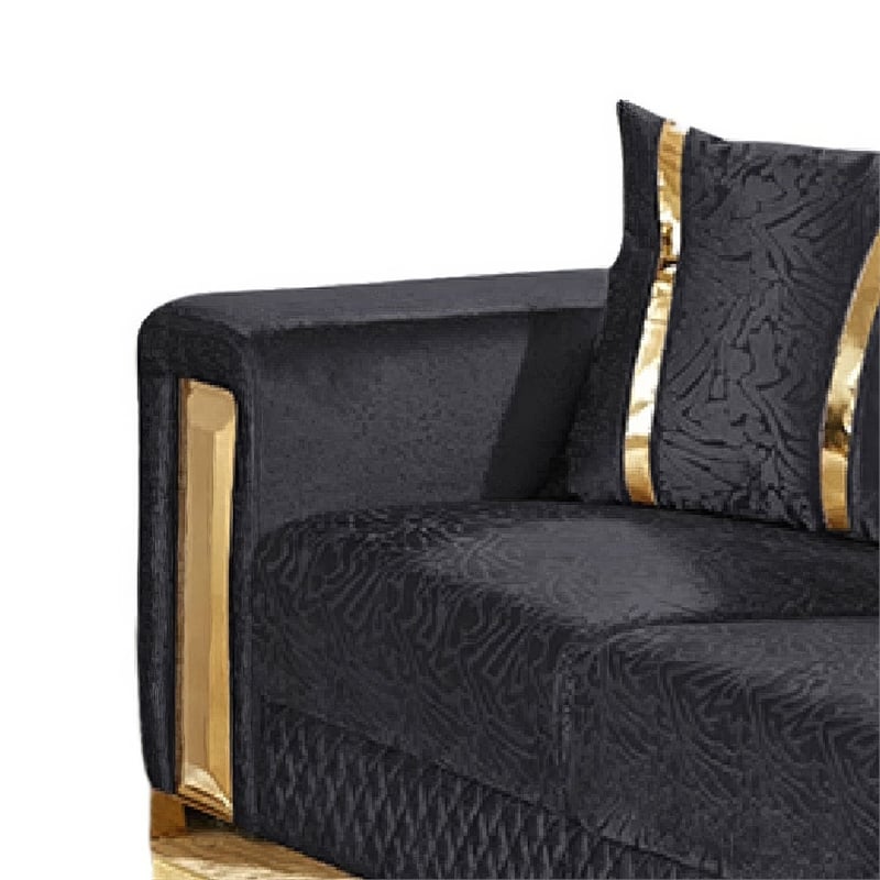 Vysa Loveseat with 2 Pillows- Barrel Back- Gold Base- 68 Inch Black