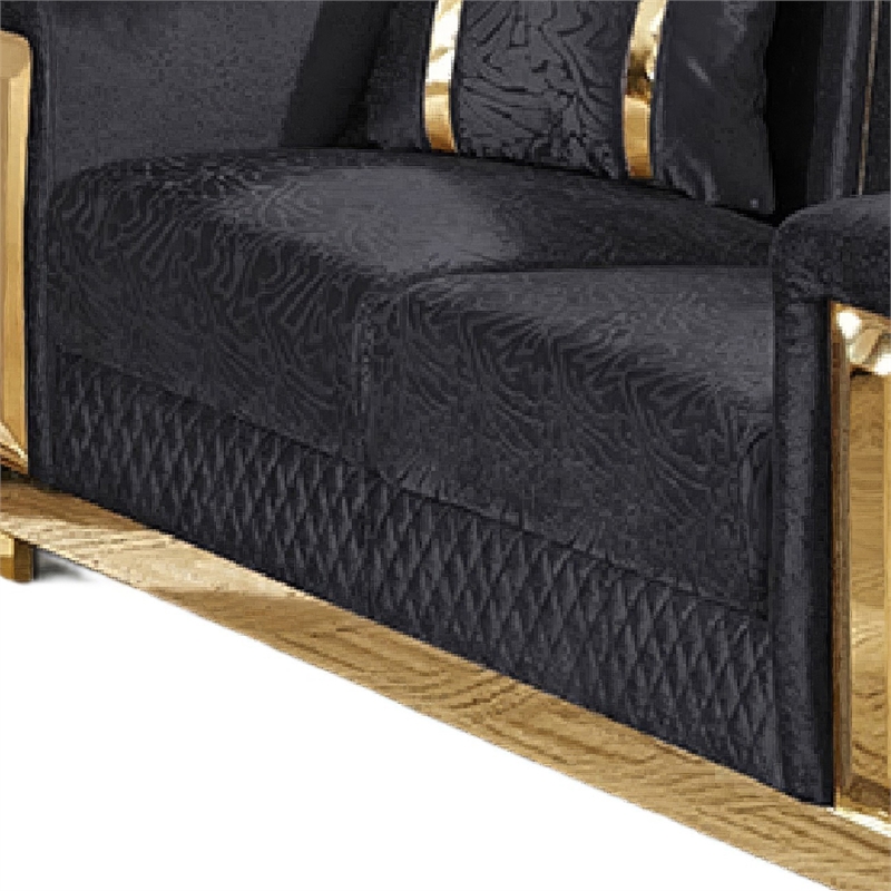 Vysa Loveseat with 2 Pillows- Barrel Back- Gold Base- 68 Inch Black