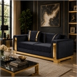 Vysa Loveseat with 2 Pillows- Barrel Back- Gold Base- 68 Inch Black