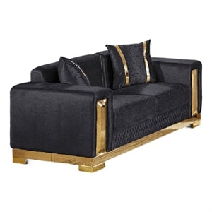 Vysa Loveseat with 2 Pillows- Barrel Back- Gold Base- 68 Inch Black