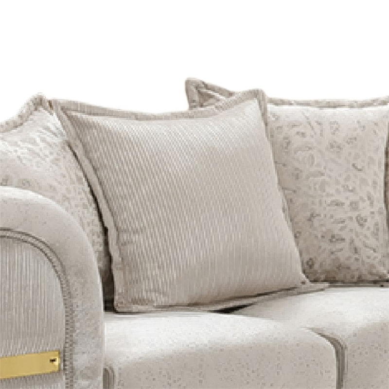 Jysa Loveseat- 3 Pillows- Gold Trim Flared Arms- Beige 68 Inch