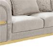 Jysa Loveseat- 3 Pillows- Gold Trim Flared Arms- Beige 68 Inch