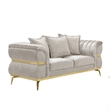 Jysa Loveseat- 3 Pillows- Gold Trim Flared Arms- Beige 68 Inch
