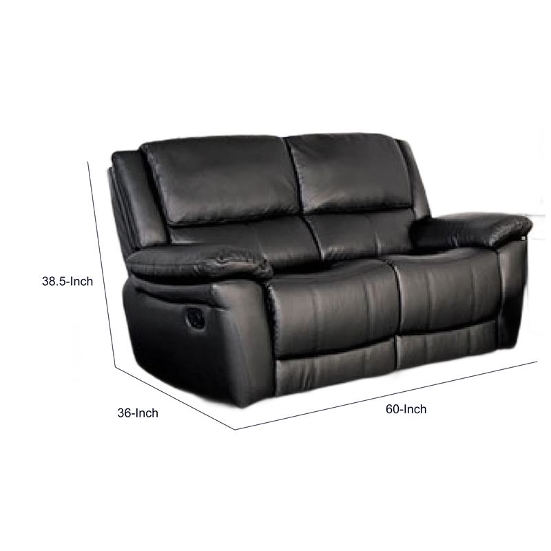 Larus Manual Motion Recliner Loveseat- Black Faux Leather 60 Inch