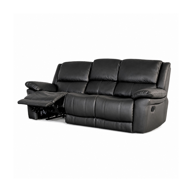 Larus Manual Motion Recliner Sofa- 3 Seater- Black Faux Leather 82 Inch