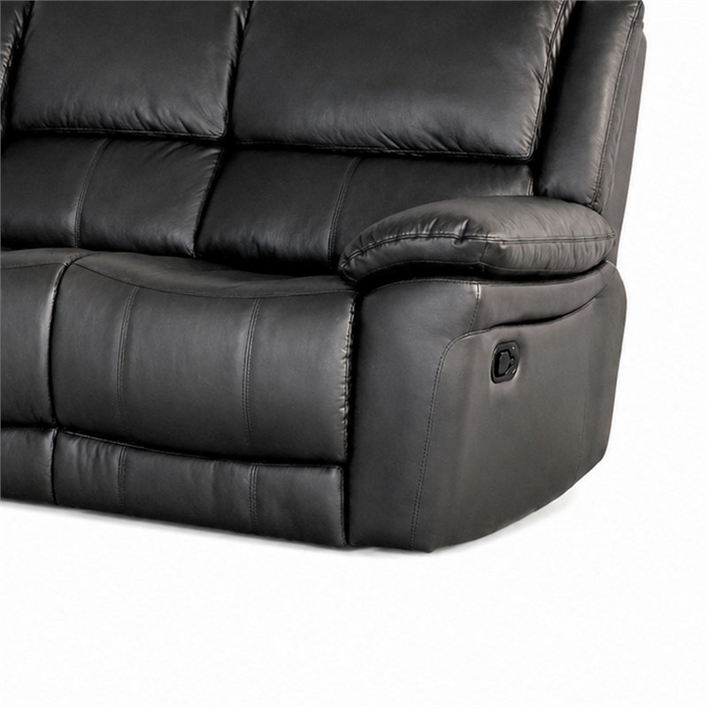 Larus Manual Motion Recliner Sofa- 3 Seater- Black Faux Leather 82 Inch