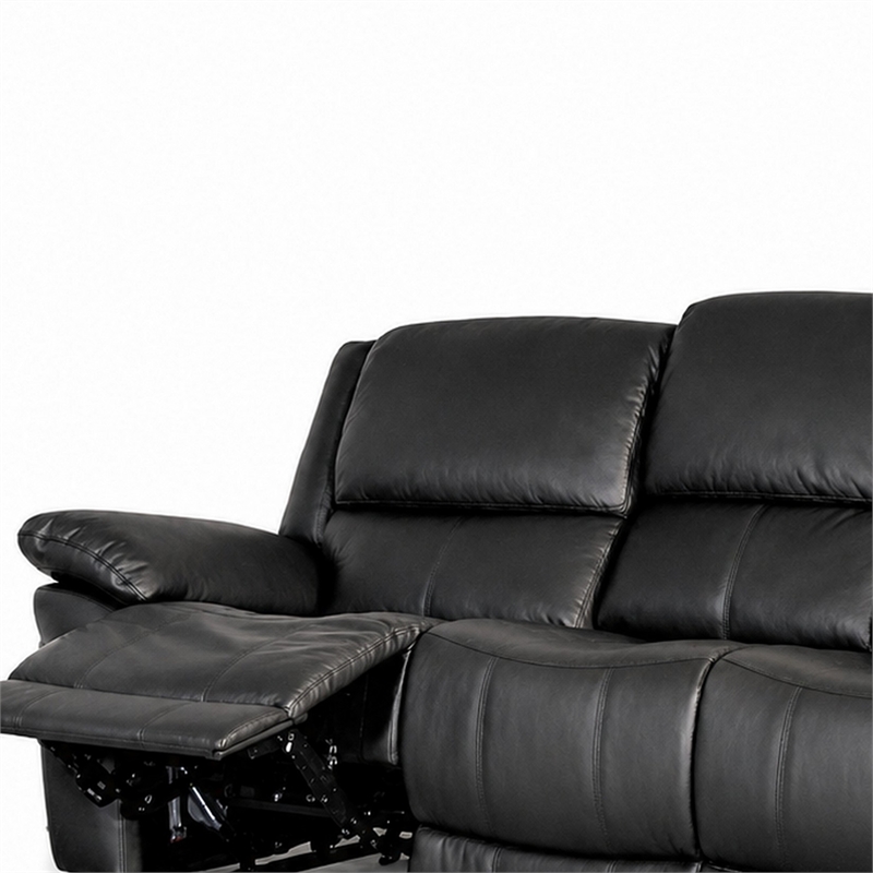 Larus Manual Motion Recliner Sofa- 3 Seater- Black Faux Leather 82 Inch