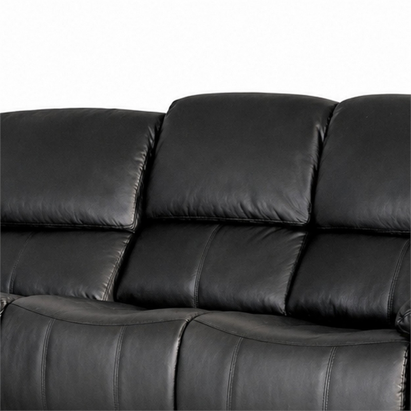 Larus Manual Motion Recliner Sofa- 3 Seater- Black Faux Leather 82 Inch