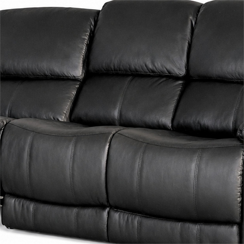 Larus Manual Motion Recliner Sofa- 3 Seater- Black Faux Leather 82 Inch