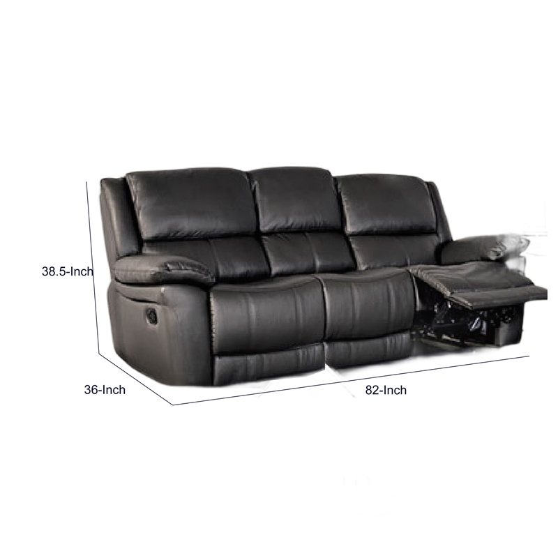 Larus Manual Motion Recliner Sofa- 3 Seater- Black Faux Leather 82 Inch