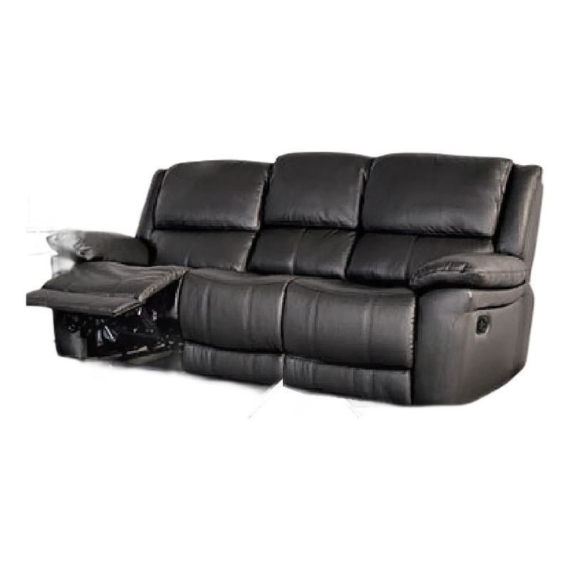 Larus Manual Motion Recliner Sofa- 3 Seater- Black Faux Leather 82 Inch