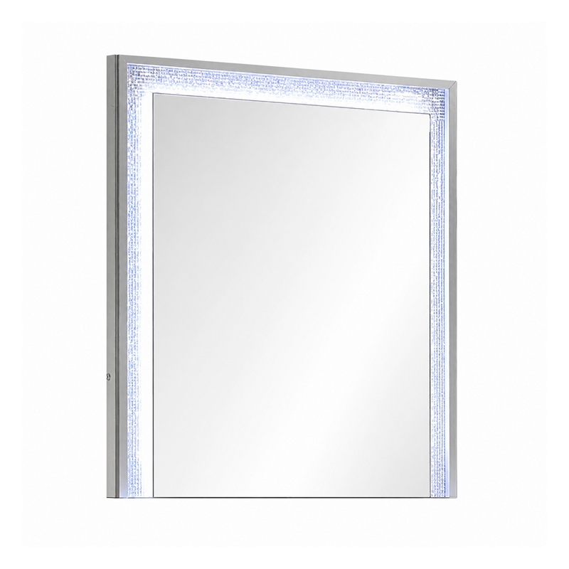 Soha Dresser Mirror- Rhinestone Trim w LED- High Gloss White 38x38