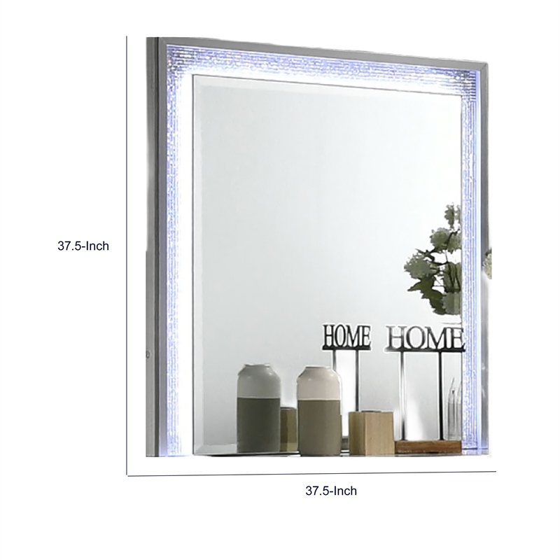 Soha Dresser Mirror- Rhinestone Trim w LED- High Gloss White 38x38