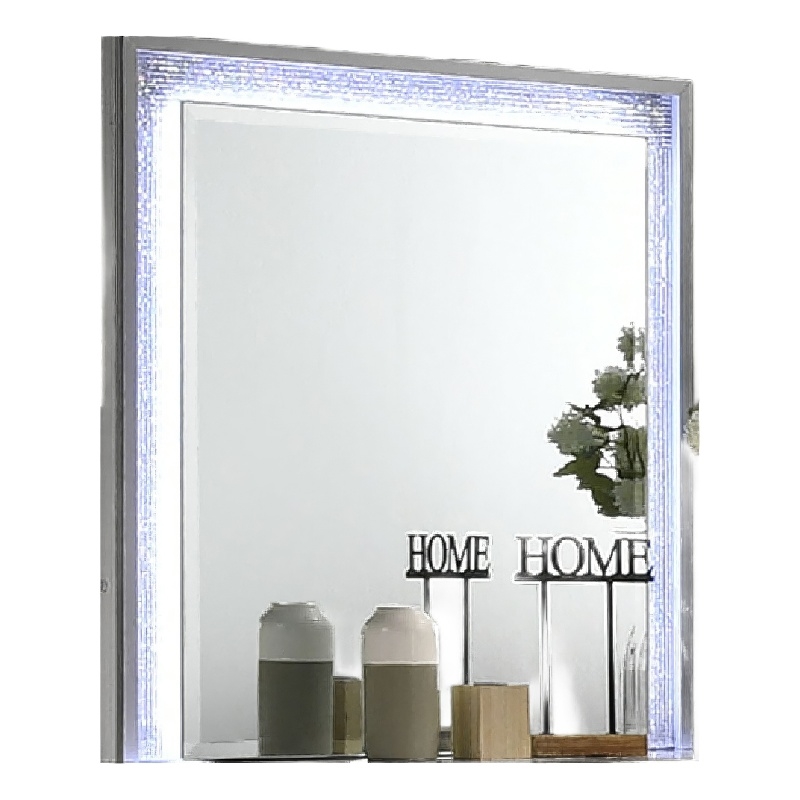 Soha Dresser Mirror- Rhinestone Trim w LED- High Gloss White 38x38