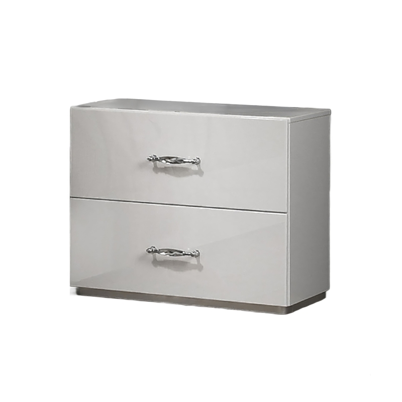 Soha Nightstand- 2 Drawers- Acrylic Chrome Handles- High Gloss White