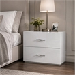 Soha Nightstand- 2 Drawers- Acrylic Chrome Handles- High Gloss White