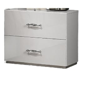 Soha Nightstand- 2 Drawers- Acrylic Chrome Handles- High Gloss White
