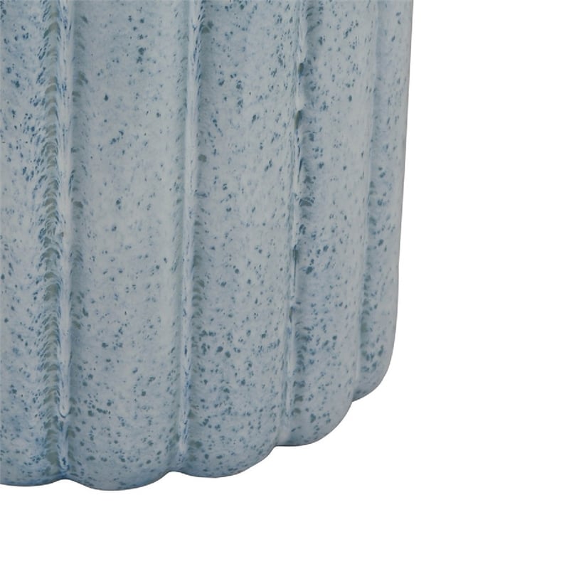 Scalloped Planter- Cylindrical Shape- Speckled Blue Ceramic 11 Inch