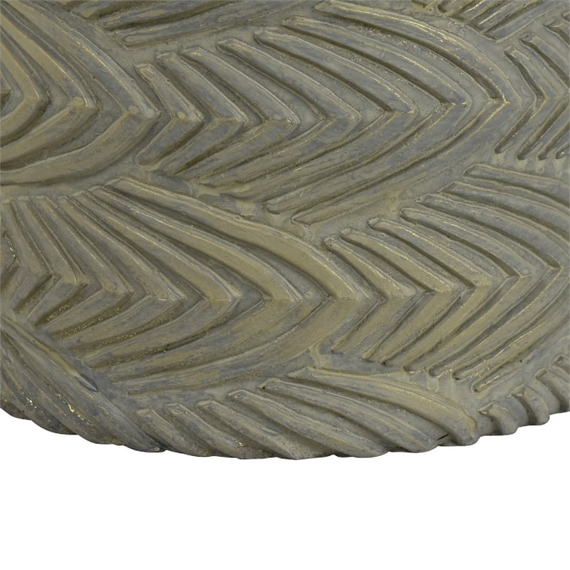 Cylindrical Planter- Raised Feather Motifs- Gray and Gold Terracotta 7 Inch